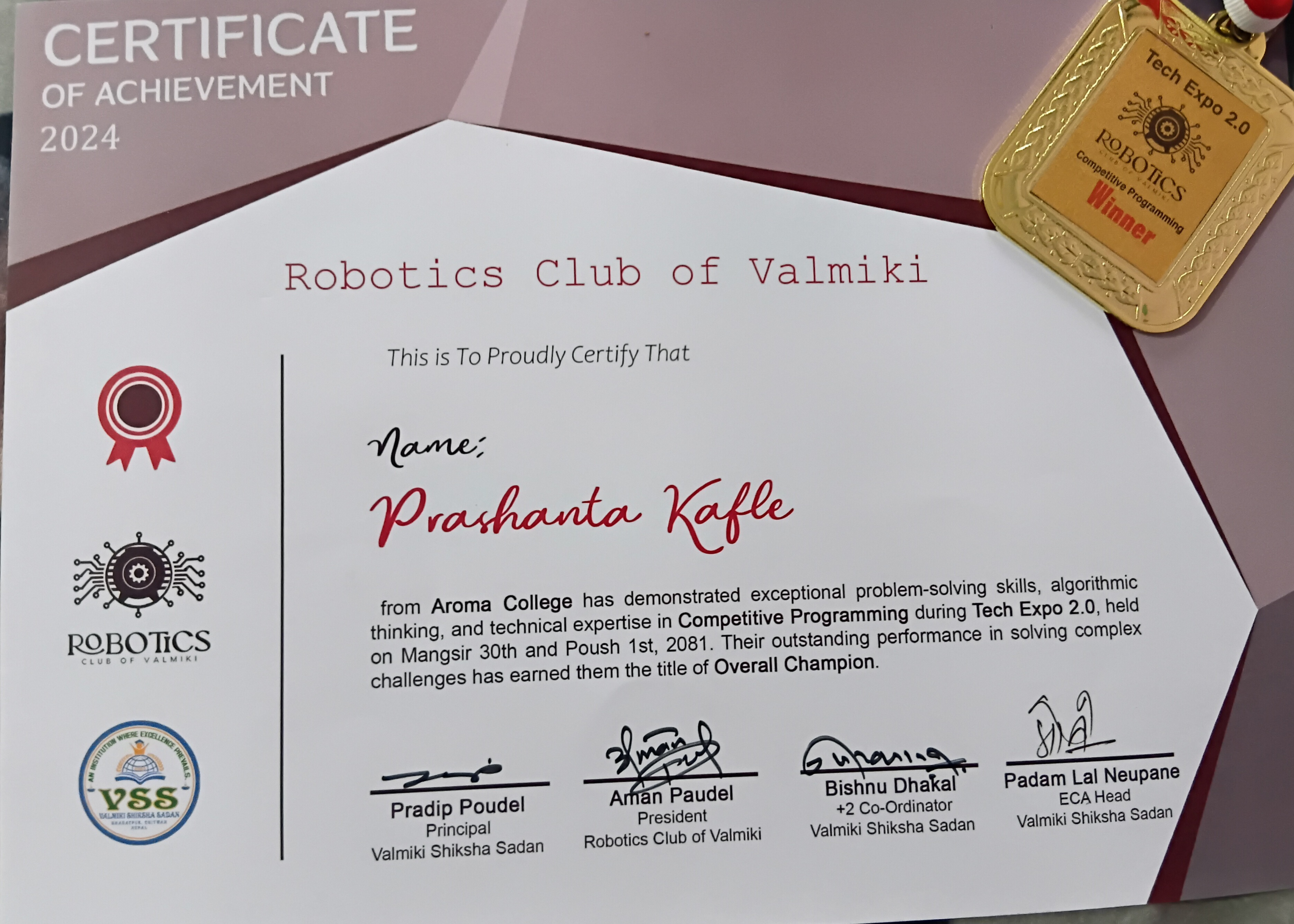 Winner - Valmiki Tech Fest 2.0 Competitive Programming