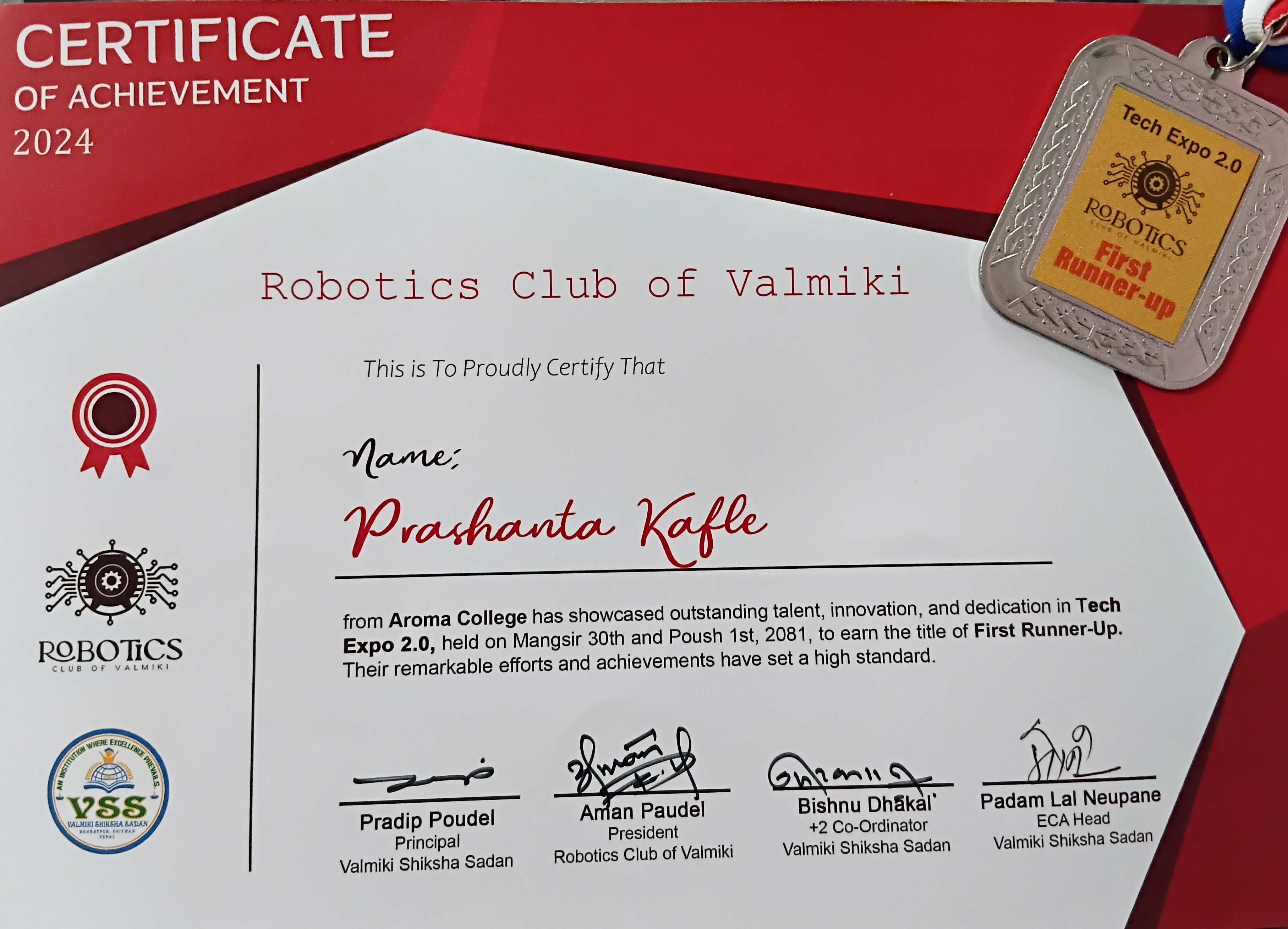 1st Runner Up - Valmiki Tech Fest 2.0